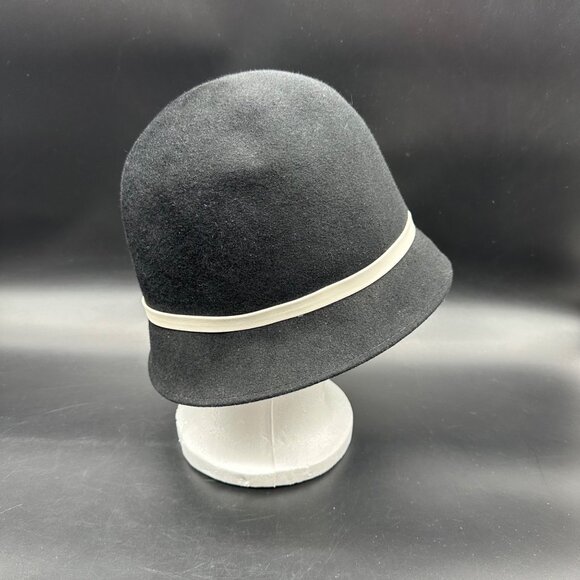 Vintage Wool Felt Hat Mid Century Black White Bucket Superbe Union Made Womens main image 5